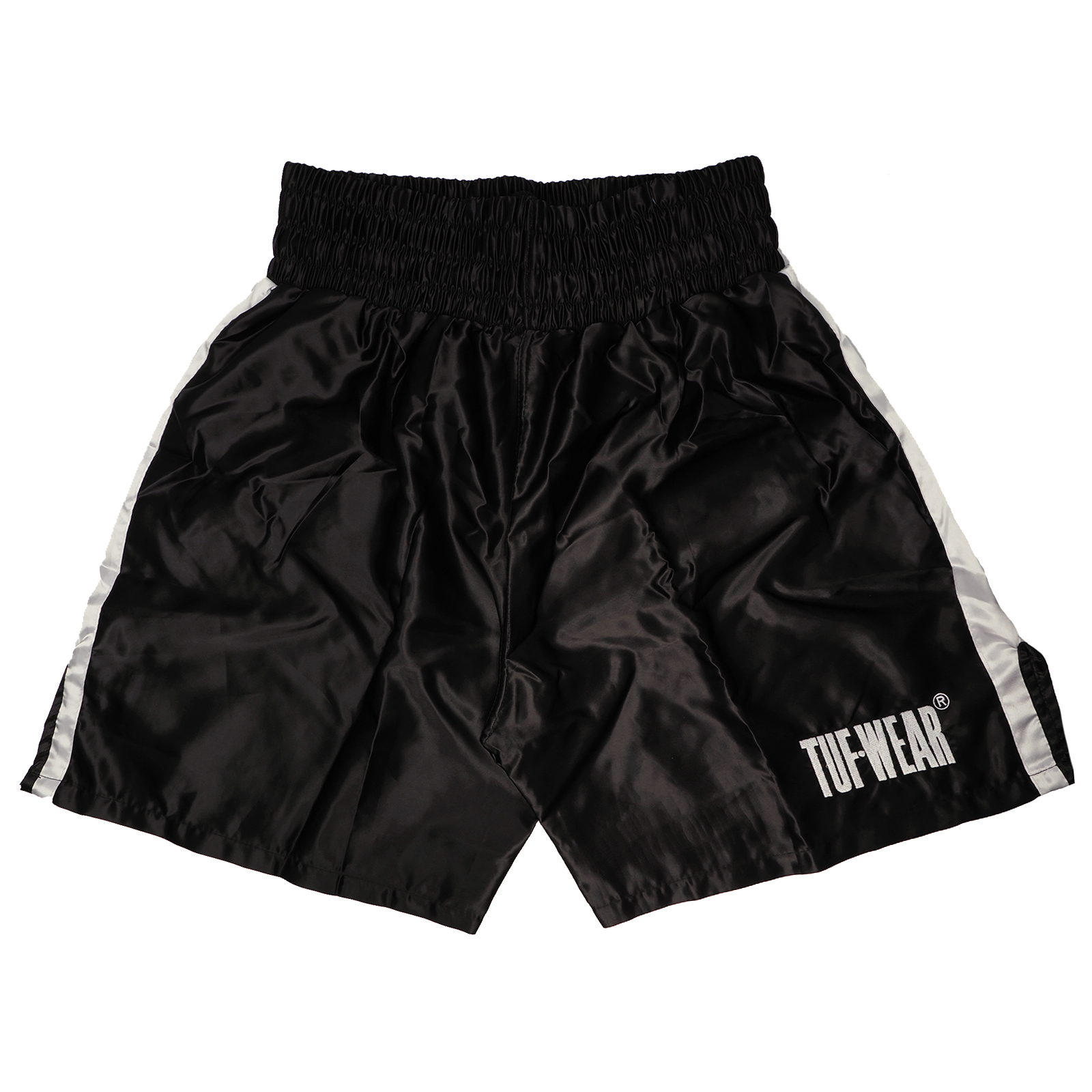 TW32687-ALLBLACK-F1 Tuf Wear Satin Boxing Shorts - Image 1